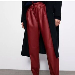 Zara Burgundy Leather Joggers